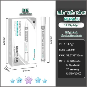 Bút viết kính Acrylic mực trắng không phai màu, bền màu, nhiều mực, đầu bút 1mm 2mm